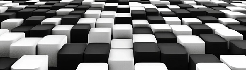 Obraz premium Black and White Abstract Cube Pattern, 3D Rendering, Geometric Shapes, Abstract Art, Minimalism, Texture, Design
