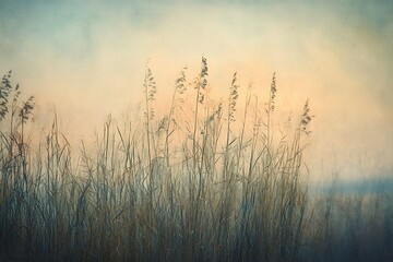 Fototapeta premium Gentle Hues of Reeds at Twilight: Nature's Calm Embrace