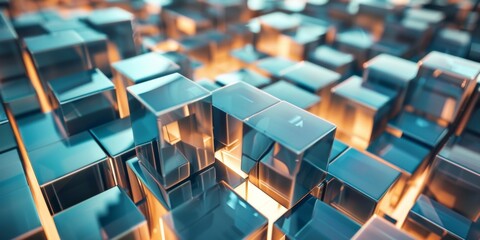 Obraz premium A vast stock of rectangular metal pipes in an industrial warehouse.