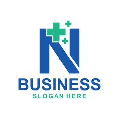 N Monogram with plus medical icon vector design, logotype element for template