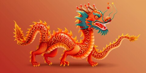 Fototapeta premium Chinese dragon isolated on red background