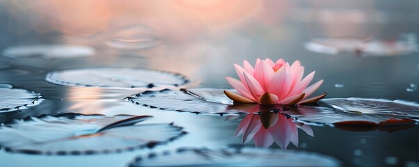 A Single Pink Water Lily Floating on Calm Water
