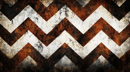 Distressed Chevron Pattern with Rusty Undertones in White, Brown, and Black, grunge , texture , abstract