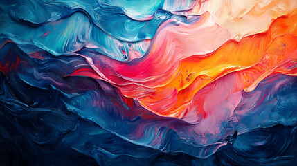 Obraz premium A zoomed-in cinematic view of artistic paint strokes on canvas, with smooth textures and rich colors. The brush strokes are soft and fluid, creating a serene, artistic feel.