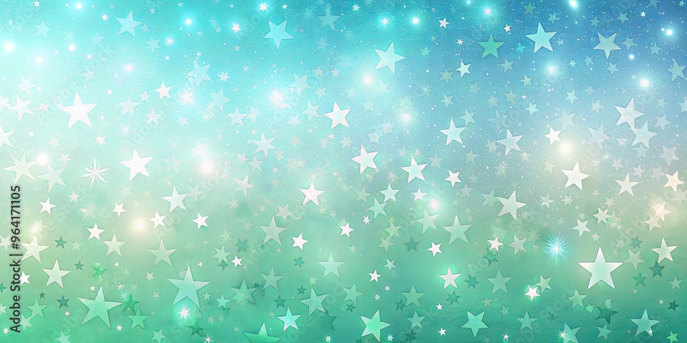 Wall mural pastel blue and green wallpaper with gradient design and subtle sparkles resembling stars