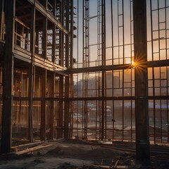 Obraz premium Multiple exposure image of construction site at dawn