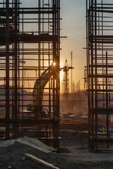 Multiple exposure image of construction site at dawn