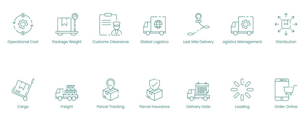 Comprehensive Logistics and Delivery Management Vector Icon Set for Operational Costs and Freight Solutions