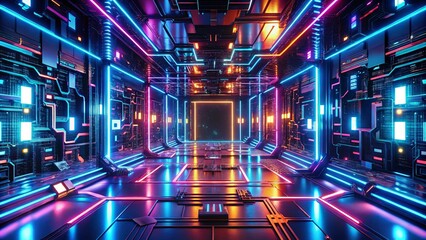 Fototapeta premium Futuristic sci-fi environment with vibrant circuits and neon lights, perfect for futuristic technology concept imagery
