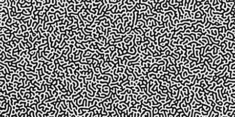 Turing reaction diffusion monochrome seamless pattern with chaotic motion. Abstract Turing organic wallpaper with background. Abstract diffusion pattern with chaotic shapes. Vector illustration 