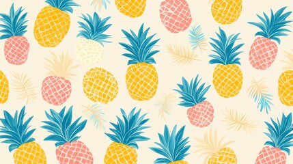 Tropical Pineapple Pattern, Yellow, Blue, Pink ,tropical, pineapple, pattern