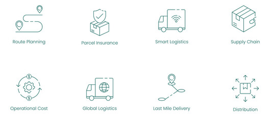 Comprehensive Logistics and Route Planning Vector Icon Set for Smart Supply Chain and Distribution