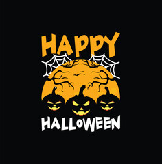 Happy Halloween text banner. realistic pumpkins and other Halloween symbols. Vector illustration, Background.