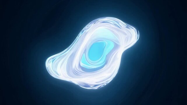 Realistic 3D animation of the abstract morphing liquid iridescent glowing white shape rendered in UHD. Additional black background.