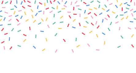 Colorful sprinkles banner background, colorful falling decorative sprinkles background