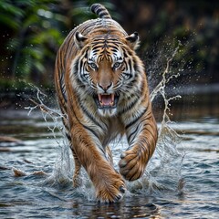 水辺を駆け抜ける虎
