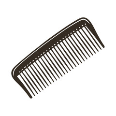 a simple, black hair comb. It has a rectangular shape with rounded corners and features a series of evenly spaced, straight teeth. The top edge of the comb is slightly thicker, providing a grip area