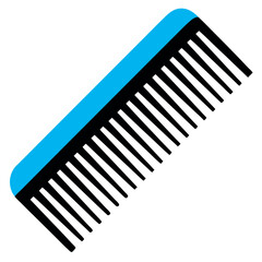 a simple comb. The comb has a row of evenly spaced black teeth and a solid blue handle. The handle is straight on one side and rounded on the opposite end