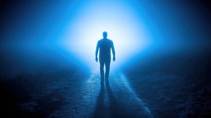 Shadowy figure disappearing into darkness