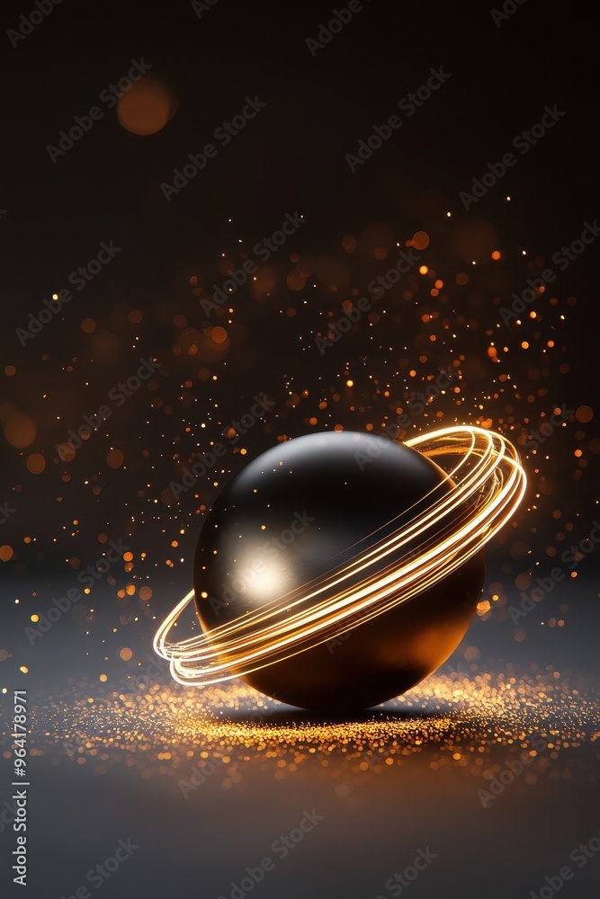 Aufkleber abstract image of a black sphere with glowing golden rings and sparkles creating a mesmerizing visua