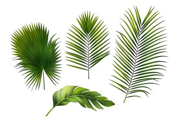 Collection of Tropical Green Leaves and Palm Fronds