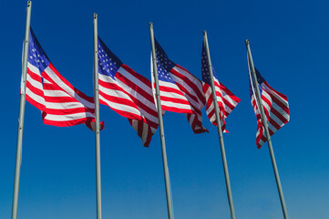 American Pride: Flags Waving Under the Sky