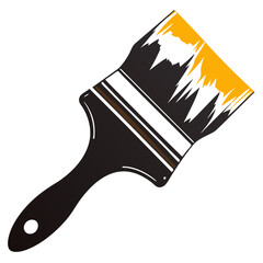 an illustration of a paintbrush. The handle and the base of the bristles are black, with a white oval near the end of the handle. The bristles are depicted with a jagged, uneven edge