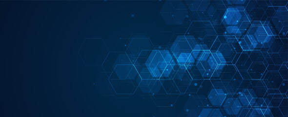 Digital technology background. Abstract hexagons background with lines and dots. Design for science, medicine or technology