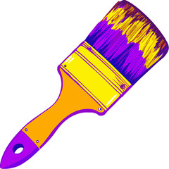 a stylized illustration of a paintbrush. The handle of the brush is orange with a purple outline, and it has a hole at the end. The ferrule, which is the metal part that holds the bristles, is yellow 