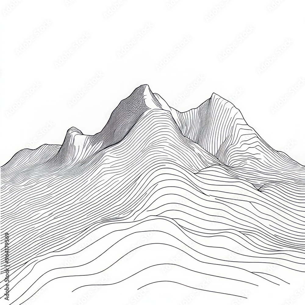 Canvas Prints Line art drawing of a mountain range.