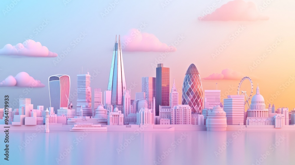 Sticker London Skyline with Pink and Blue Sunset.