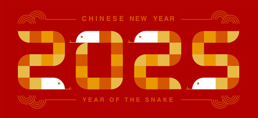 Lunar new year, Chinese New Year 2025 , Year of the Snake , line art ,outline ,Geometric shapes