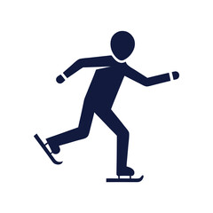  a simple, stylized icon of a person ice skating. The figure is depicted in a dark blue color, with one leg extended behind and the other bent forward, as if gliding on ice.