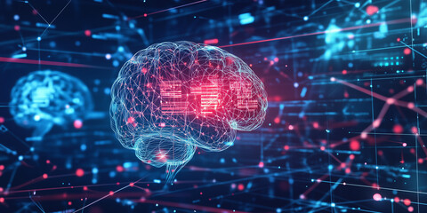 Fototapeta premium Technological and medical research, data analysis and data storage. Brain technological connections. Human future 