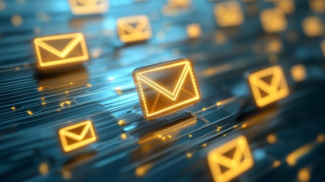 Futuristic Email Icons on Abstract Digital Background