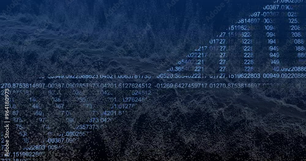 Poster binary code and numerical data processing over digital landscape animation