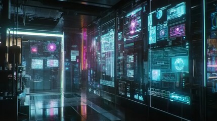 high-tech server room lab humanoid and human collaboration scientists in ai lab data analytics