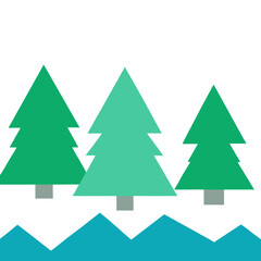 Obraz premium a simple graphic design featuring three stylized pine trees. The trees are arranged in a row, each with a triangular shape representing the foliage and a small rectangle for the trunk. 