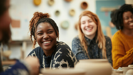 Obraz premium A group of women are smiling and laughing together