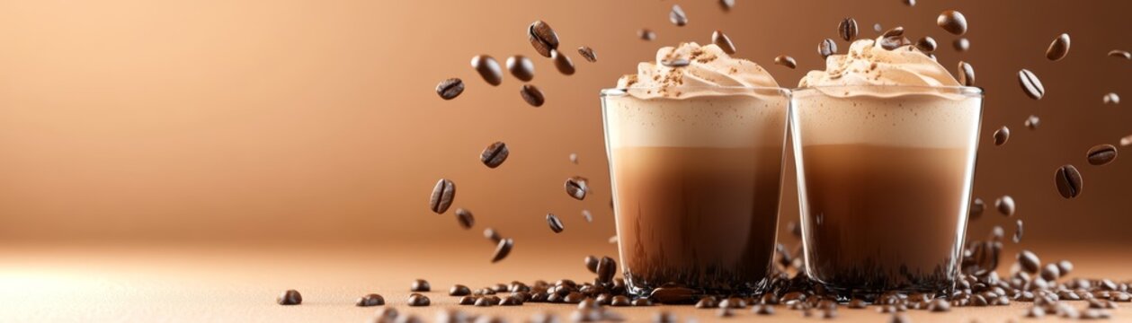 Iced Coffee with Whipped Cream and Coffee Beans