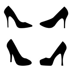 Silhouettes of Women's High Heel Shoes on Transparent Background
