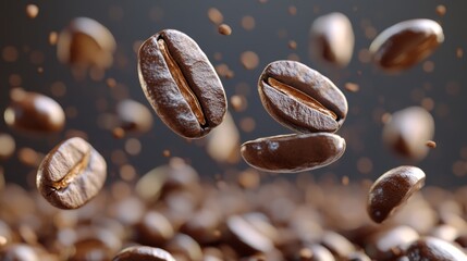 Fototapeta premium Roasted Coffee Beans Falling Close Up
