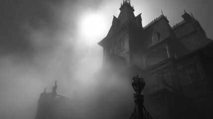 Obraz premium Spooky fog swirling around haunted house