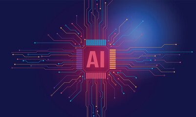 AI Artificial Intelligence and Machine Learning Background Concept, Big data innovation technology, Abstract background, AI Artificial Intelligence chipset on circuit board in futuristic concept	