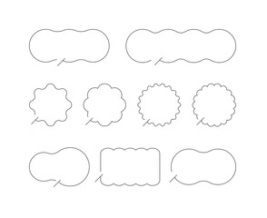 A set of speech bubble illustrations of curved and waved lines in geometric, abstract shapes.