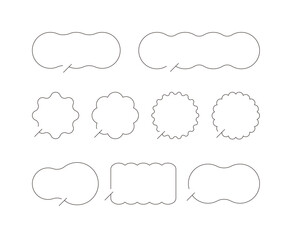 A set of speech bubble illustrations of curved and waved lines in geometric, abstract shapes.