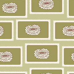 Chrysanthemum seamless pattern. Flower stickers repeat background. Floral retro endless design. Vector hand drawn surface design
