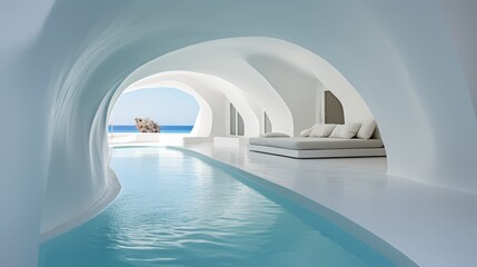 Luxury cave villa with pool and space for rest. Neural network ai generated art