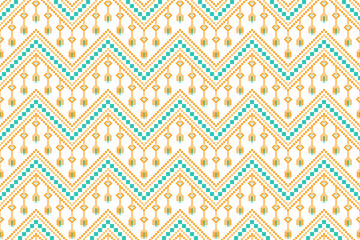 Cross stitch pattern concept showcasing traditional ethnic geometric pattern, Design for textile, background,carpet,wallpaper,clothing,wrapping,Batik,fabric,Vector illustration	