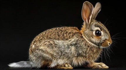 Obraz premium Bunny sitting on a black surface with white fur and large ears.